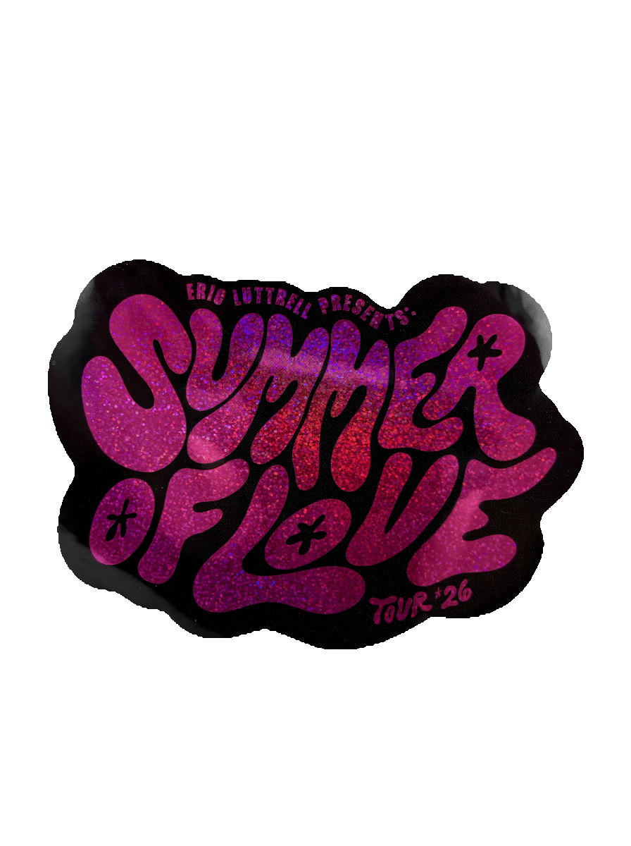 Sticker with 'Summer of Love' text on a transparent background